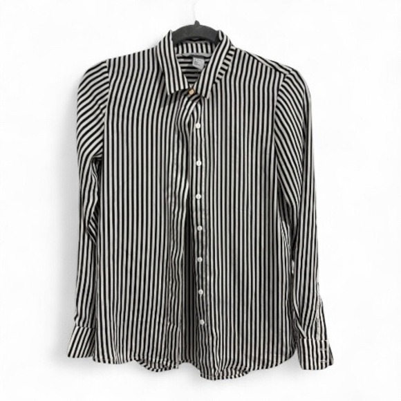 H&M Black and White Striped Long Sleeve Button Down Shirt Womens Size 2 - Picture 1 of 6